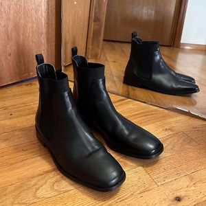 Everlane black leather Chelsea boots made in Italy.